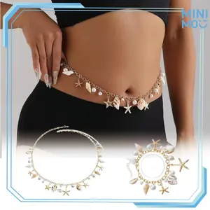 Rantai Pinggang Kerang Mutiara Bintang Laut Fashion Wanita Aksesoris Pantai Liontin Rantai Tubuh Bohemian Beach
