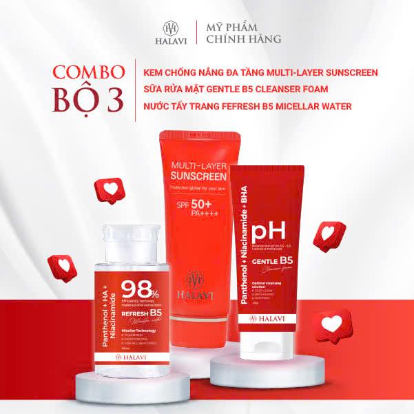  Combo 3 sản phẩm   kem chống nắng đa tầng Multi- Layer Suncreen+ Sữa rửa mặt Gentle B5 Cleanser Foam + Nước tẩy trang Fefresh B5 Micellar Wate  