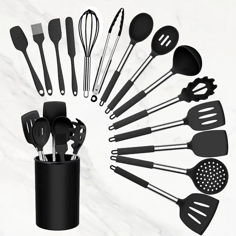 Silicone Kitchen Utensil Set, 15pcs/set Heat-resistant Non-stick Cooking Utensil Set & Utensil Holder, Dishwasher Safe Cooking Tools for Everyday Use