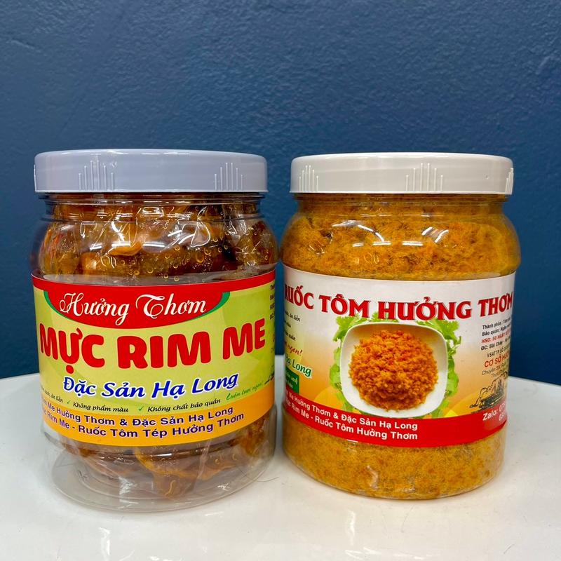 HÀNG VIP Combo Hưởng Thơm 500g Mực rim me + 500g Ruốc Tôm Thịt Food đóng hộp hải sản