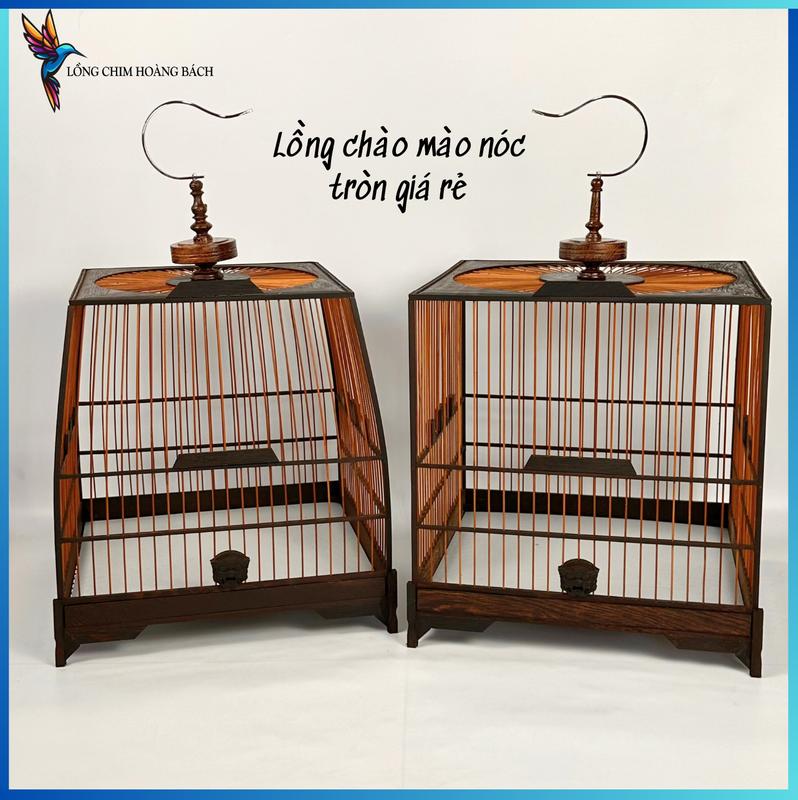 Lồng chim chào mào tự ráp nóc tròn trơn chất liệu gỗ mun cao cấp, tặng kèm mặt hổ phù