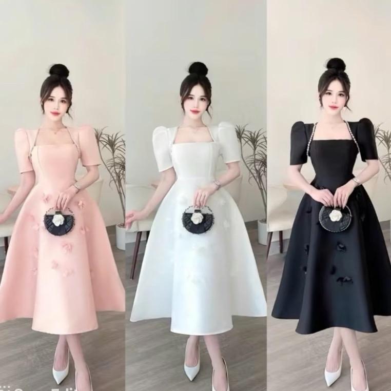 [ANiE Bigsize] Đầm Tiệc Bigsize Midi Dài Viền Đá Cao Cấp từ 60 đến 90ký Chất Vải Taptar Dáng Dài Có 3 màu Đen/ Trắng ngọc trai/ Hồng Để Đi Tiệc Hoặc Đi Chơi