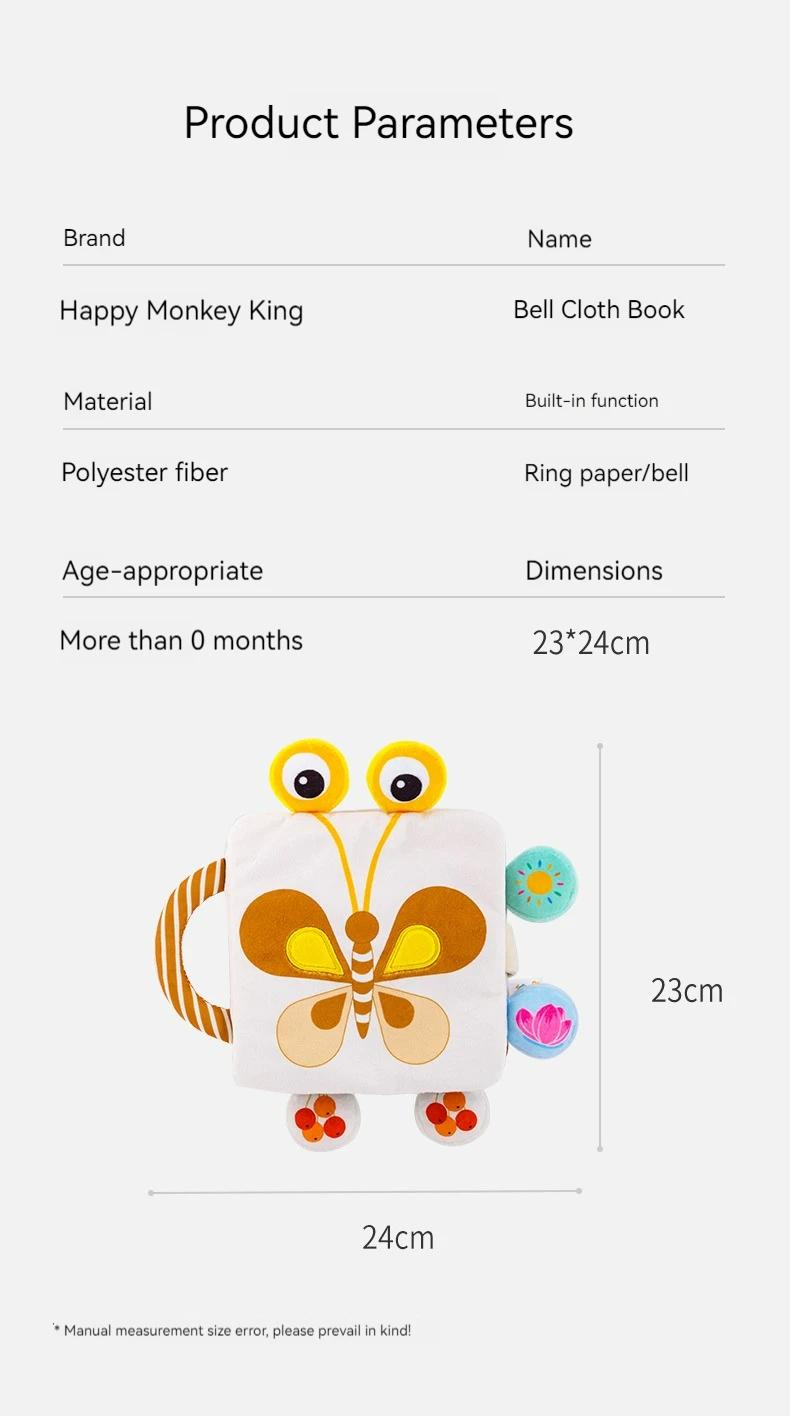 Product Introduction of Montessori Baby Books Toys Touch Feel Soft Crinkle Cloth Books for Babies Infants Educational Toys Rattle Bell Animal Cloth Book 8
