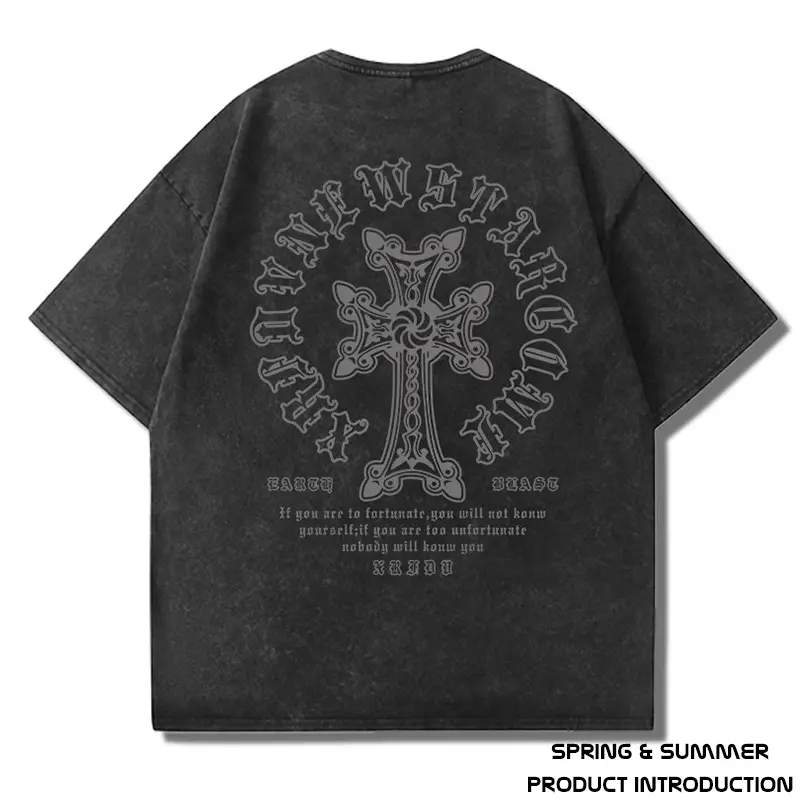 American Washed Cotton Graphic Men T Shirt Oversized High Street Short Sleeve Vintage Hip Hop Oversize Tshirt Plus Size Sports T-shirts Tees Men's Clothing