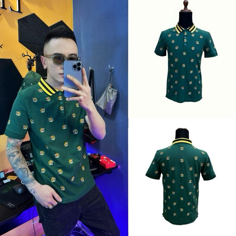 Áo Polo Nam Có Cổ. Hàng Q.C,Màu xanh lá, hoạ tiết thêu,Chất vải Cotton gai New 2024 Ngắn Tay Shirt Menswear