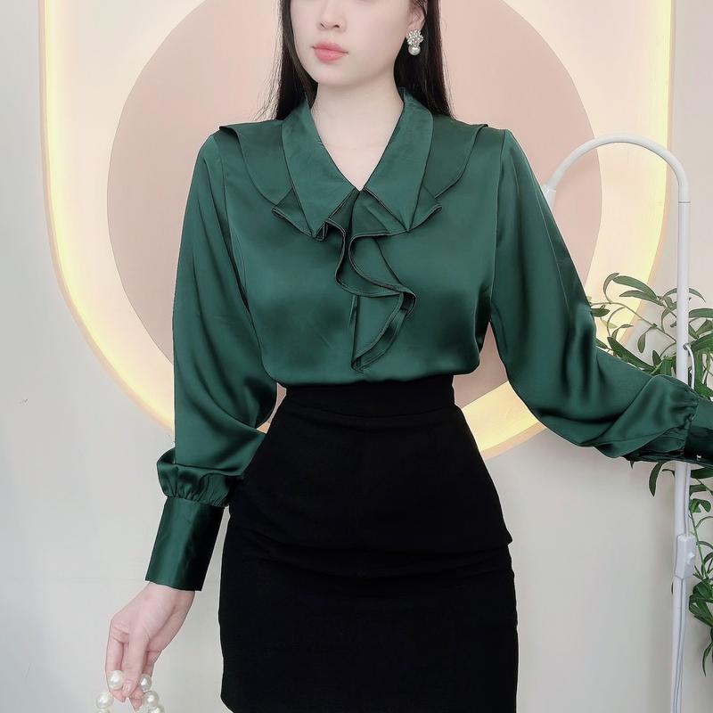 Áo sơ mi nữ thiết kế cổ bèo Vải Lụa tô châu hàng cao cấp sơ mi luậ đi tiệc đi làm LAMO- B1362