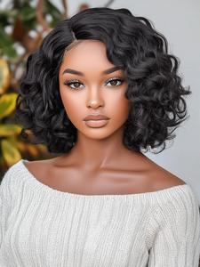 Short Body Wave Wigs for Women, Gorgeous Fluffy Wigs without Bangs, Human Hair Wigs for Party, Daily Use