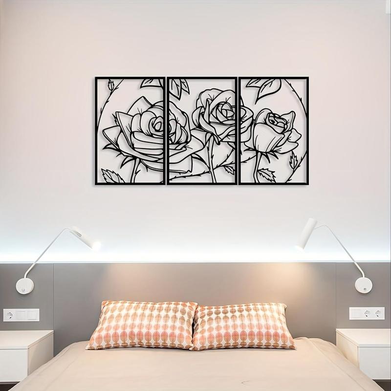 Rose Pattern Metal Wall Art, 3 Counts/set Stereoscopic Metal Rose Wall Decor, Wall Art Decoration for Home Bedroom Living Room Office, Valentine's Day Gift Idea 0