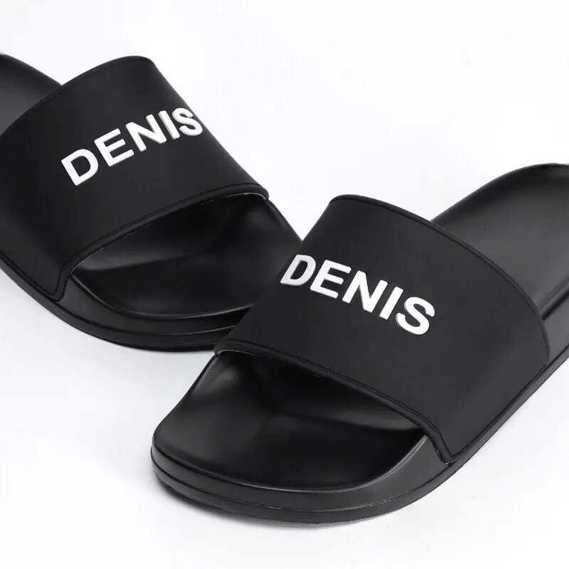 Dép lê dêni quai đen chữ trắng dẻo nhẹ hợp thời trang DéP Nam Slipper Quai Chéo Đế Bằng 2