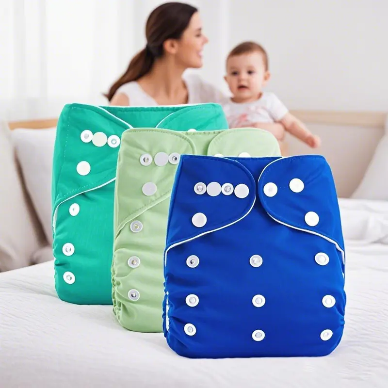 Washable Reusable Baby Diaper, 3 Counts/set Adjustable Waist Snap Button Cloth Diapers, Breathable Baby Nappy, Baby Care & Health Supplies 3