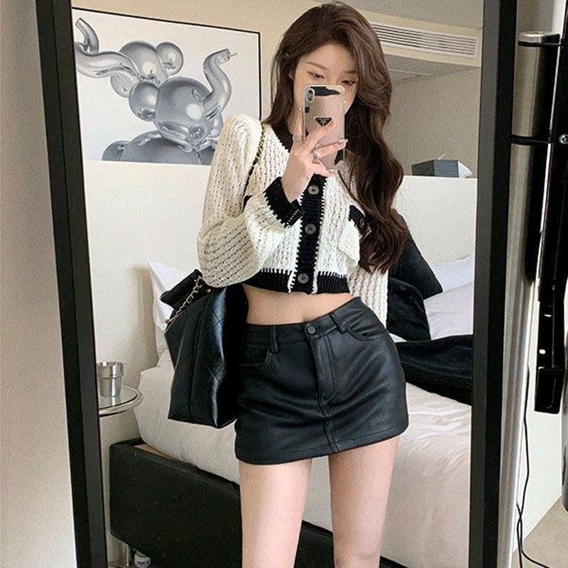 Chân váy da nữ có quần bảo hộ,chân váy ngắn