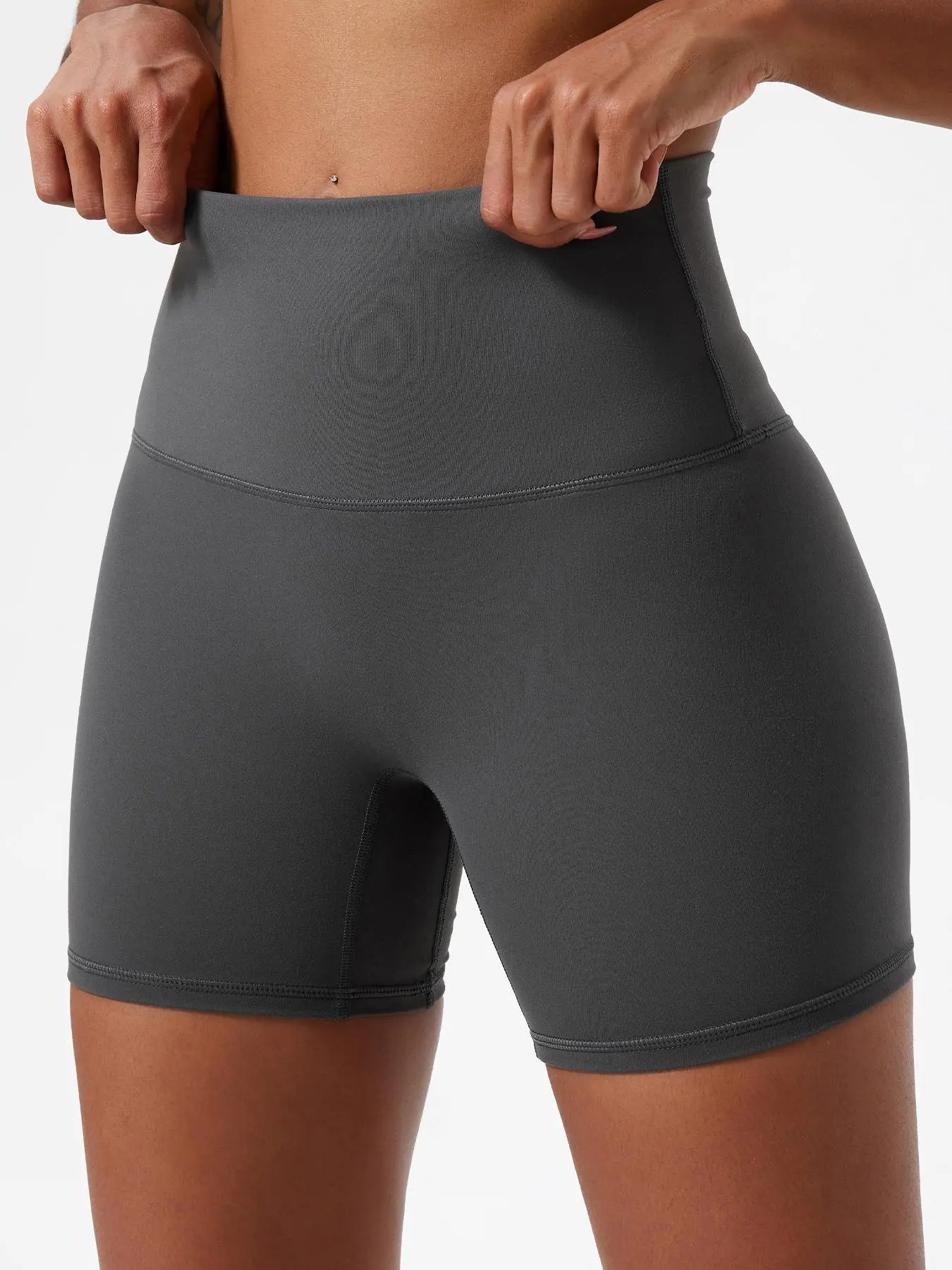 Sporty Women's Plain High Waist Skinny Sports Shorts, Gym Shorts, Sports High Stretch Wide Waistband Short Leggings, Ladies Sportswear for Indoor Outdoor Wear