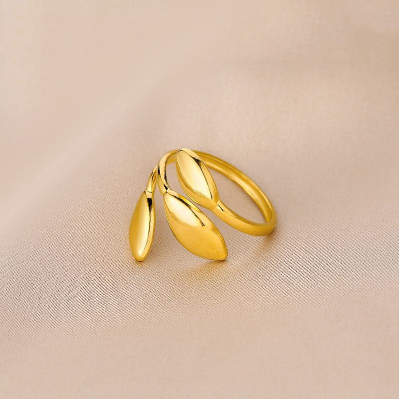 Product Introduction of New Simple Niche Design Stainless Steel Leaf Open Titanium Steel Ring Jewelry for Women 3