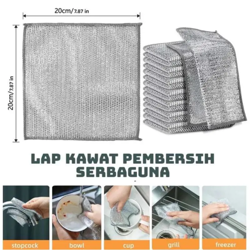 10 PCS Kain Lap Dapur Kawat Bentuk Petak Halus Untuk Membersih Panci Dan Piring Kain Cuci Piring Kawat 3