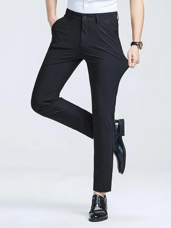 Men's Solid Color Straight Leg Pants, Regular Fit Business Formal Comfy Pants for Work Office, Men's Trousers for All Seasons, Menswear 1