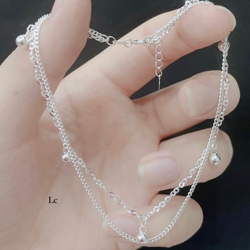 Lắc chân nữ Bạc ta dáng dây kép , dày dặn - Vàng bạc Khải Khải