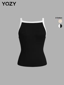 YOZY Women's Ribbed Contrast Binding Tank Top, Casual Sleeveless Top for Summer, Ladies Clothes for Daily Wear