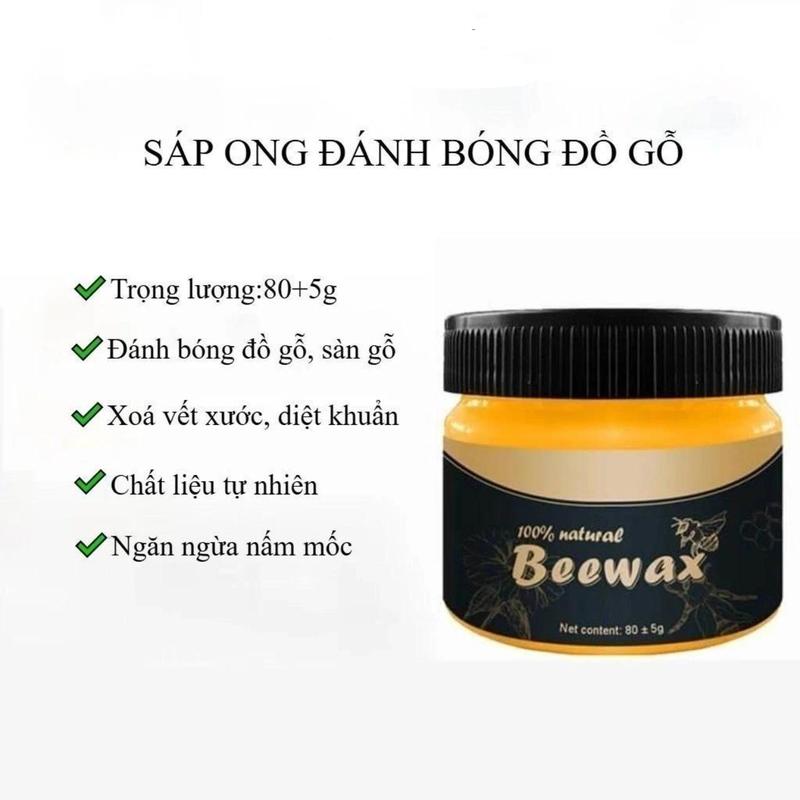 Sáp Ong Đánh Bóng Đồ Gỗ Beewax 80gr - Phục Hồi, Làm Sáng, Xóa Xước Đa Năng