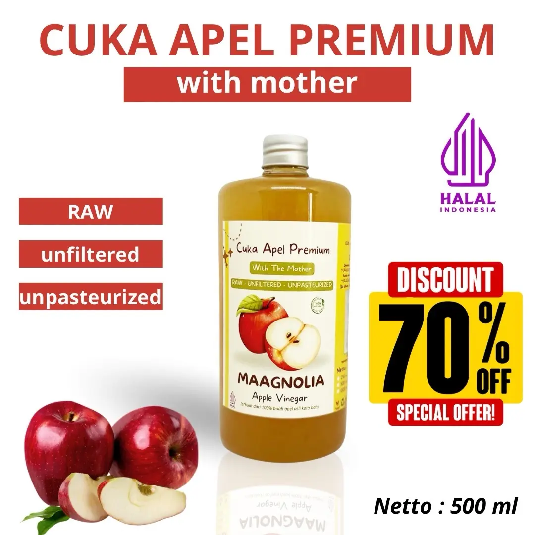 Cuka Apel Maagnolia 500 ml Organic Sugar Free Organik Bebas Gula Alami Botol Rendah lemak Natural cukaapel viral