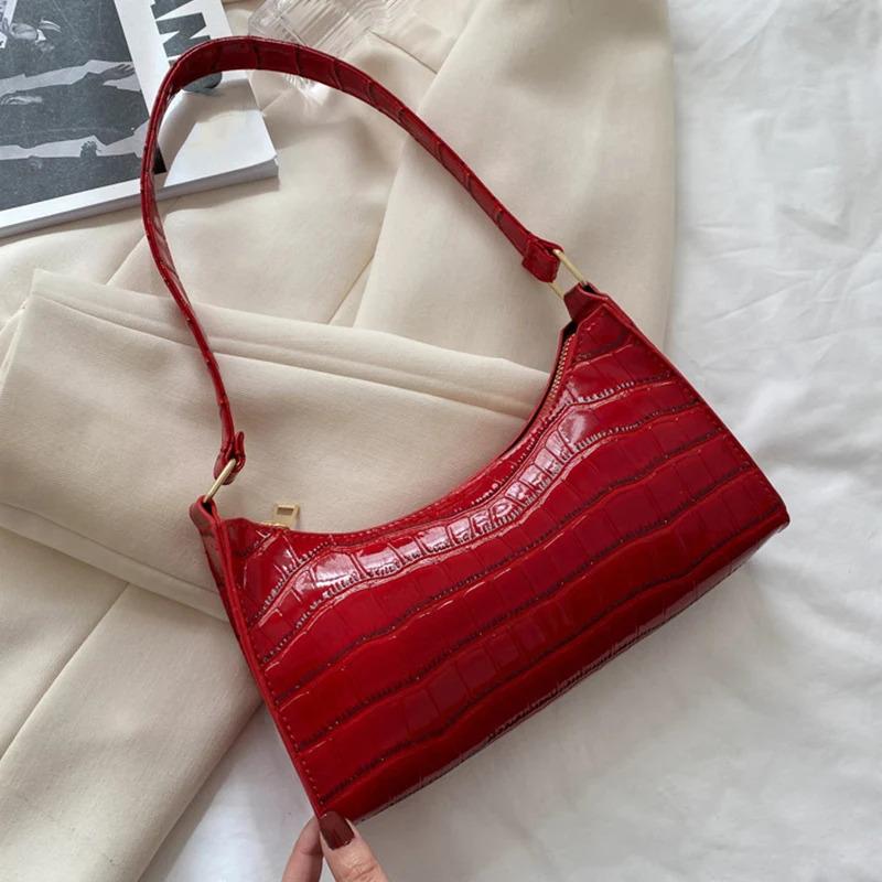 Fashion PU Leather Bags for Women Alligator Pattern Armpit Handbag Female Small Underarm Messenger Bag Purse 2
