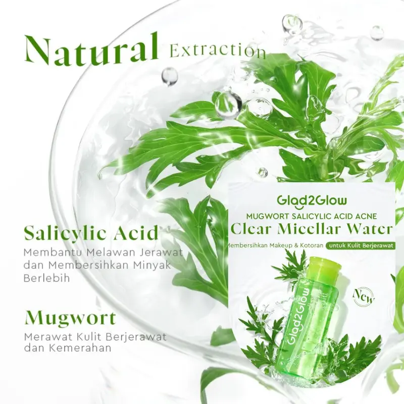 GLAD2GLOW Micellar Water Series | Makeup Remover | Pembersih Wajah | Cherry Blossom | Yuja Vit C | Mugwort Acne | Tremella Panthenol 5