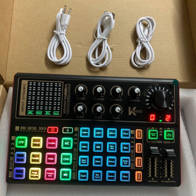 Sound card k300 bluetooth hỗ trợ cực tốt cho các dòng mic 5V 48V. Đầy đủ hiệu ứng cười nói vỗ tay giả giọng