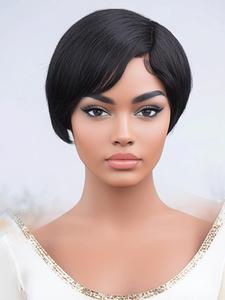 Human Hair Lace Front Wig, Glueless HD Transparent Lace Pixie Cut Wigs, Heat Resistant Wigs for Women