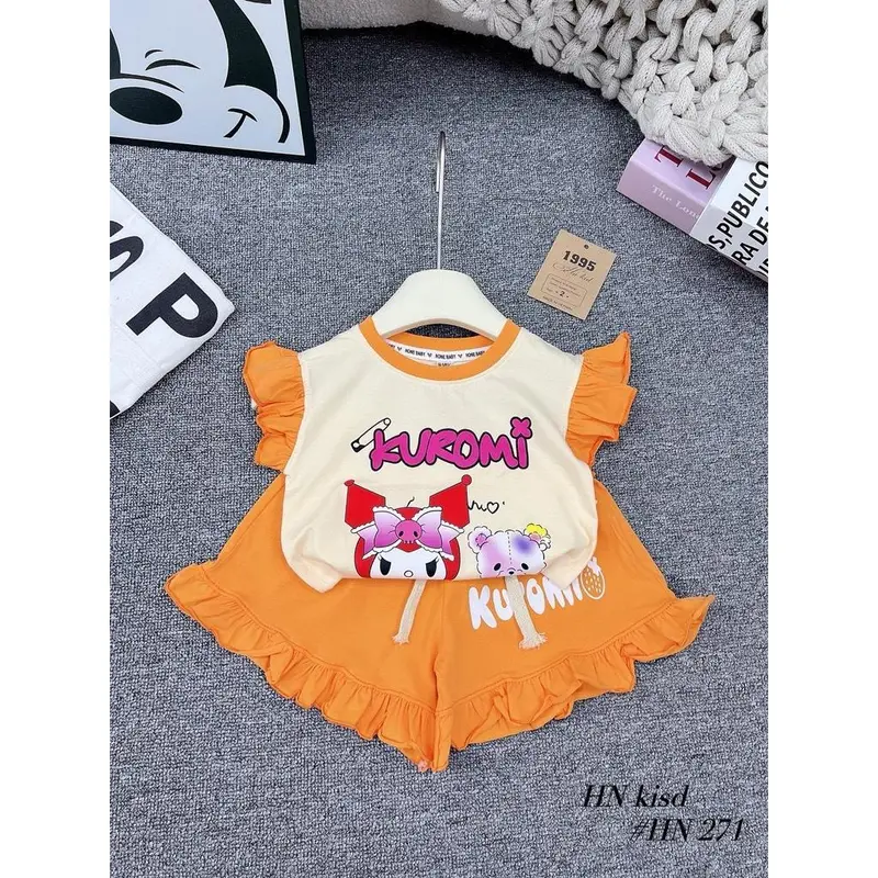 (7-15kg) Bộ cotton hè bé gái Kuromi phối bèo xinh xắn G128 1