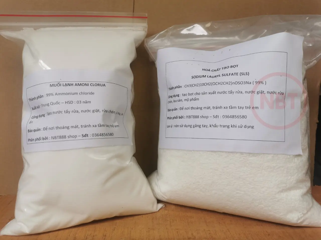 Combo chất tạo bọt sls (01kg ), muối lạnh chloride (01kg)