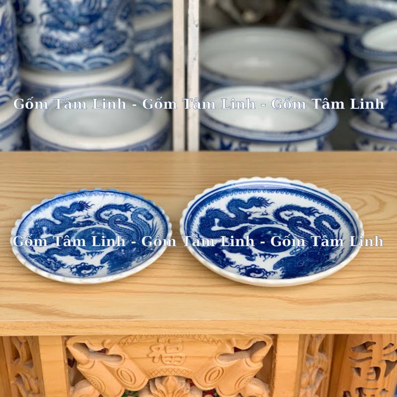 Product Introduction of Đĩa thờ cúng, đĩa đựng trầu, đĩa đựng cau, đĩa xin đài âm dương vẽ rồng men xanh trắng Bát Tràng 18