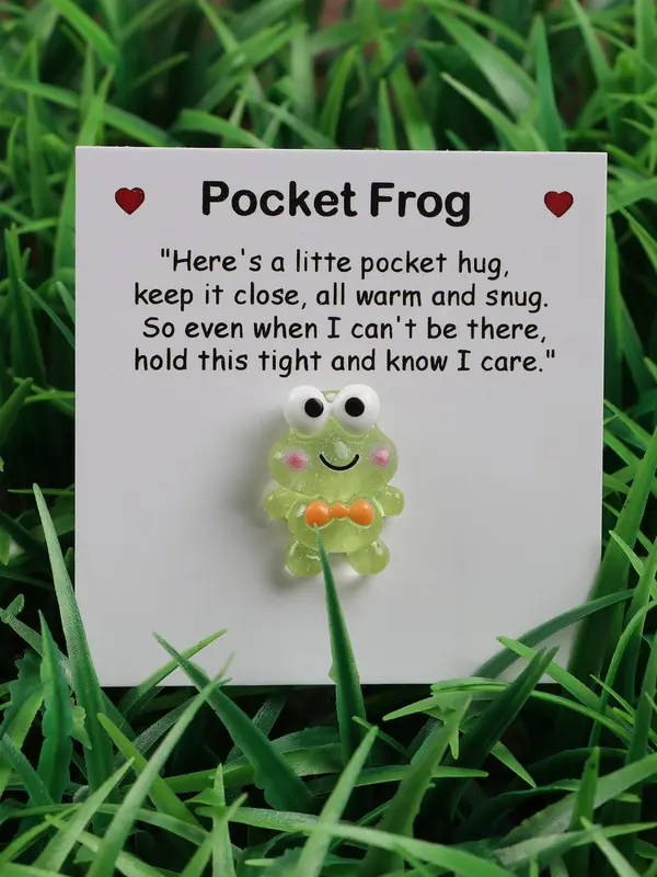 Cute Frog Design Pocket Hug Charm, with Inspirational Card, Greeting Card, Gifts for Wife, Pastel Color Pocket Frog with Card, Warm Gift, Emotional Support, Cute Green Frog Collectible, Positive Message Card 3