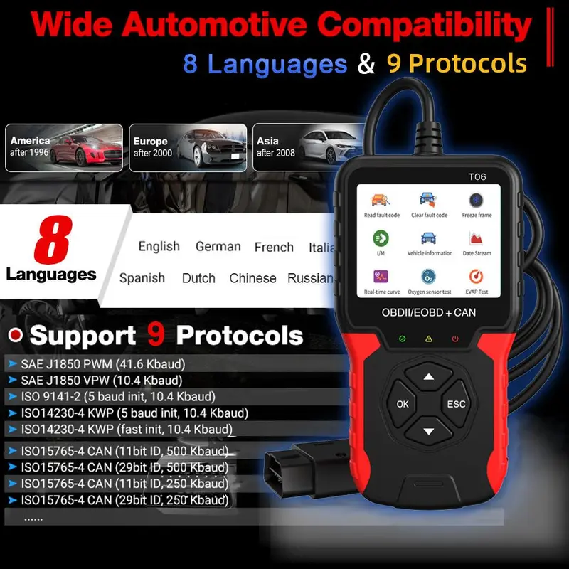 OBD2 Scanner, Car Diagnostic Tool, Multi-language Support Check Engine System Code Reader, Auto Accessories, Car Diagnostic Tool for Car Repair 7