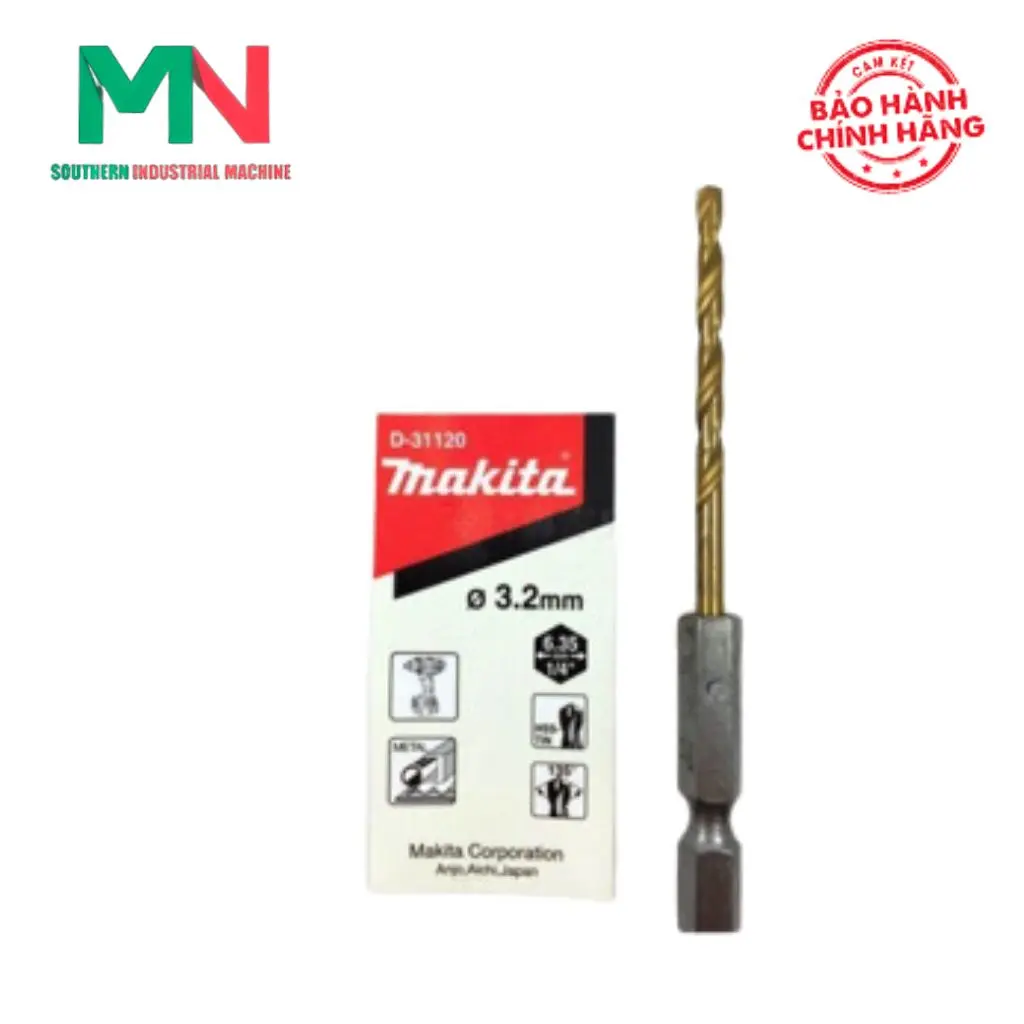 Mũi khoan kim loại chuôi lục giác HSS-TIN MAKITA  3.2mm D-31120, 4.0mm D-31142, 4.2mm D-31164, 6.5mm D-31192