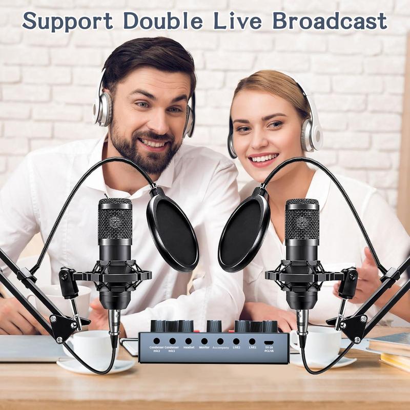 Condenser Microphone Bundle, Audio Mixer Podcast Microphone with Voice Changer, Wired Microphone, Studio Equipment for Laptop Computer Vlog Living Broadcast Live Streaming 7