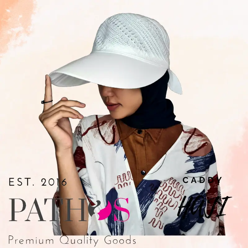 Topi Putih Wanita Haji Umroh Caddy Pantai Straw 0