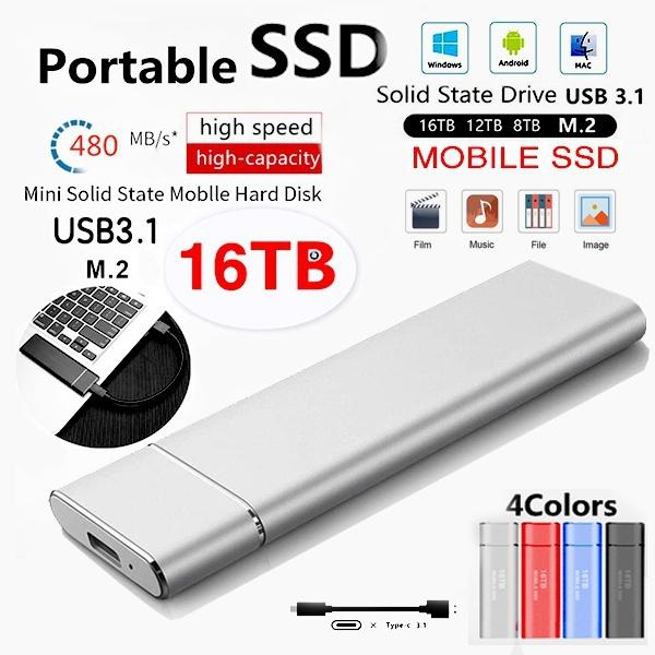  Ổ cứng di động ngoài Ổ cứng thể rắn 16TB 2TB USB 3.1 Lưu trữ dữ liệu Ổ cứng di động 8TB 
