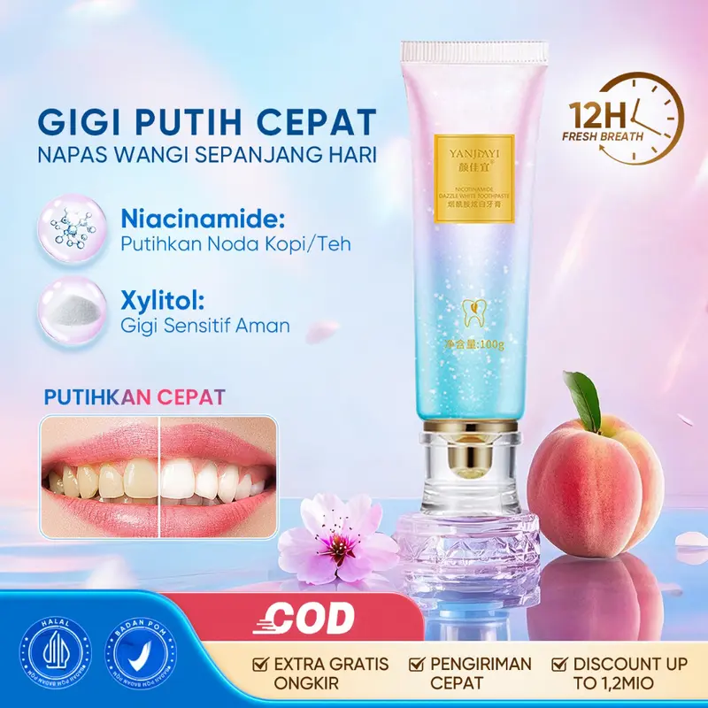 Niacinamide Whitening Toothpaste Pasta Gigi Pemutih Penghilang Karang Gigi Pemutih Gigi Kuning Pasta Gigi Probiotik Cegah Kerusakan Gigi 100g 4