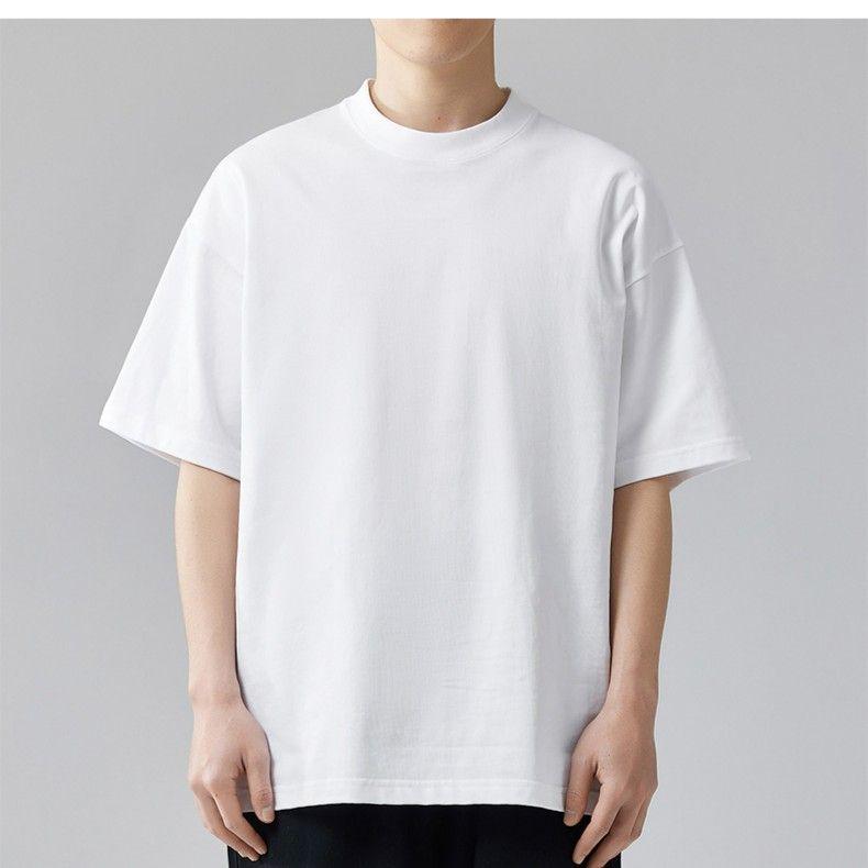 Áo Thun Nặng, Áo Thun Nam Ngắn Tay, Dáng Rộng Vừa Vặn, Làm Bằng Cotton Nguyên Chất, Tay Ngắn, Màu Trơn Dễ Phối Đồ, Thiết Kế Vai Độc Đáo Đơn Giản, Thích Hợp Cho Nam Và Nữ Menswear Cổ Tròn Unisex 3