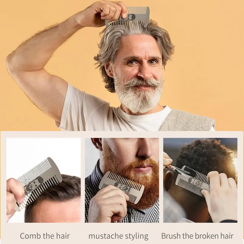 Men's Beard Care Set, 1 Set Including Boar Bristle Brush & Oil Head Styling Comb & Storage Bag, Portable Durable Hair Styling Tool for Salon & Travel 6