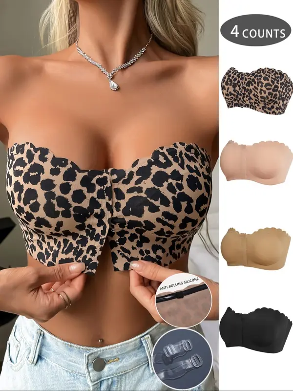 Women's Solid Color / Leopard Print Wireless Bra, Casual Comfortable Breathable Strapless Bra, Lingerie for All Seasons 0