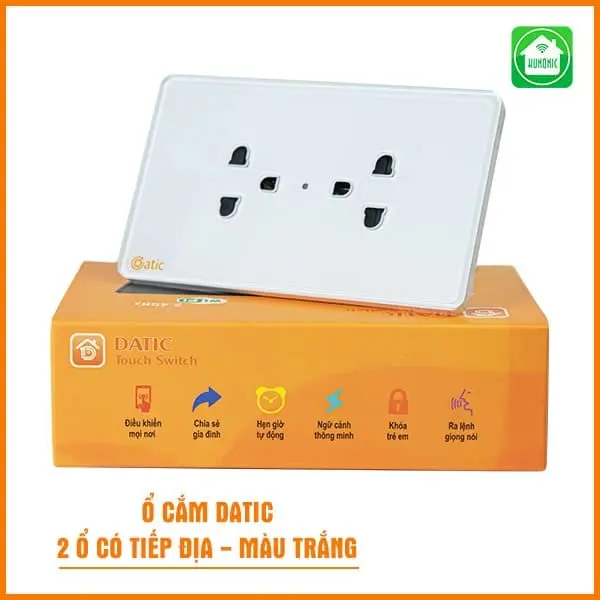 Ổ Cắm Datic] 2 Ổ Có Tiếp Địa ( Màu đen+Trắng) ổ  cắm