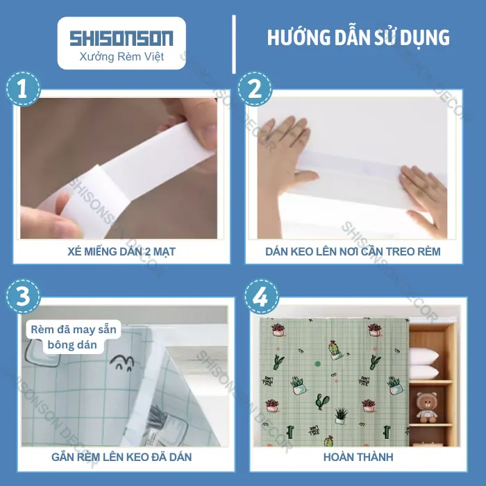 Rèm cửa dán tường Shisonson Decor 2 lớp họa tiết chống nắng, cản sáng, cản tia UV 1
