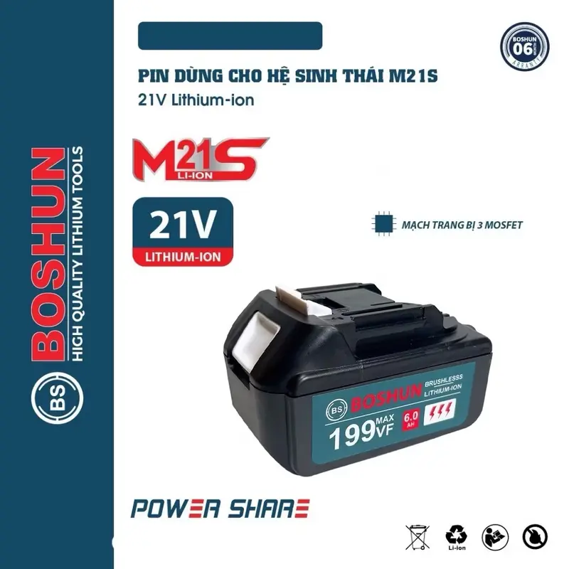 PIN 10 Cell 21V BOSHUN - CHÂN PIN PHỔ THÔNG M21 - BH 3 THÁNG 5