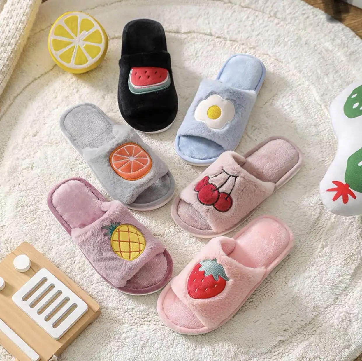 Dép Bông ,Dép lông hình hoa quả DéP Nữ Quai Ngang Slipper Có Quai