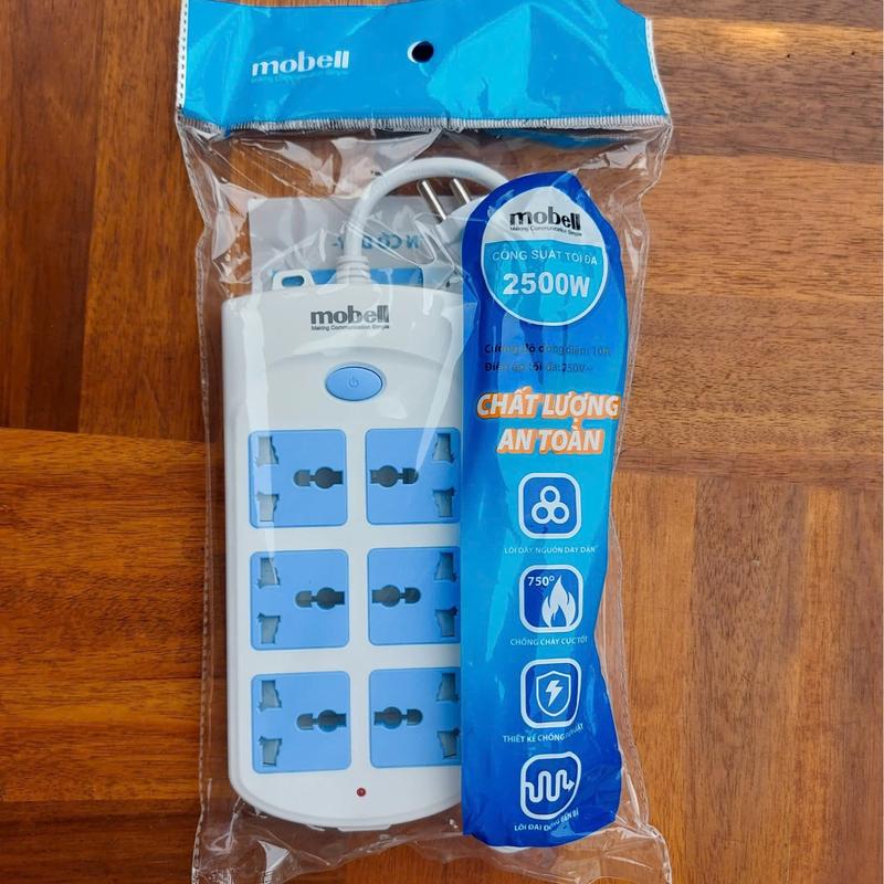 Ổ cắm điện đa năng BX5305U0-5 Mobell 3 lỗ cắm 3m với công tắc chịu nhiệt cao 750 độ C 2500W