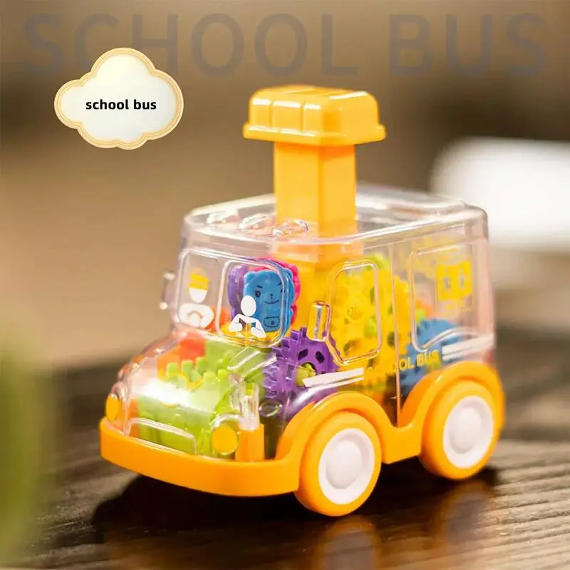 Press the car toy, inertia rebound puzzle sliding transparent gear car, happy growth and parent-child time