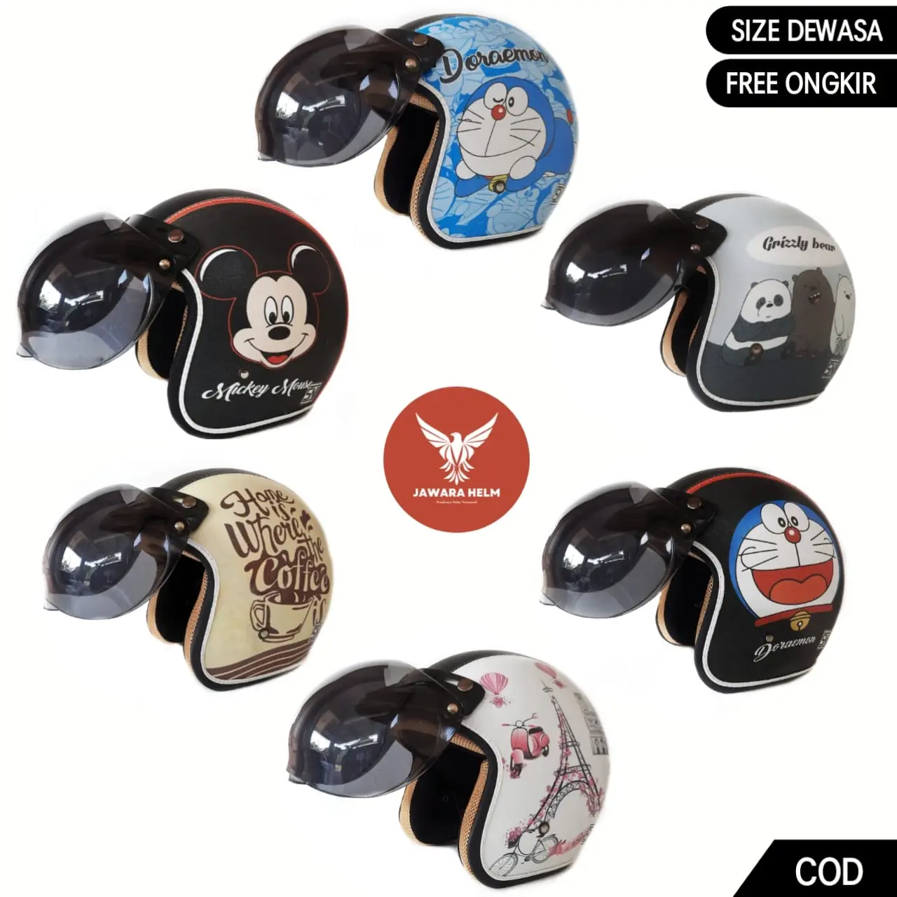 Helm Half Face Retro Pria Wanita Dewasa Motif