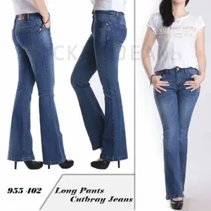 Ckey Celana Jeans Cutbray Wanita / Cutbray Middle Waist Dark Stretch Panjang Light Panjang Light High Denim
