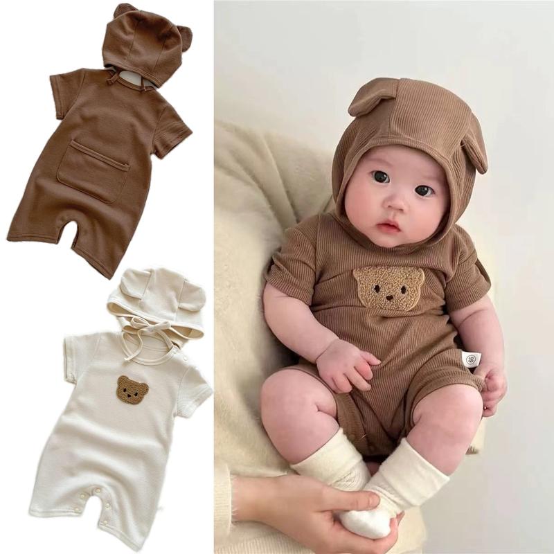 Bộ Đồ Áo Liền Quần Và Mũ Cho Em Bé Quần Áo Gấu Cho Em Bé Mùa Hè, ngắn Tay, Thích Hợp Cho Trẻ Sơ Sinh Và Trẻ Mới Biết Đi, Quần Áo Trẻ Em Bikini Sandal