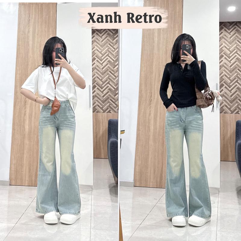 Quần Jean Ống Loe Chất Liệu Không Co Giãn Màu Retro Nữ Women Pants Ong QJ40
